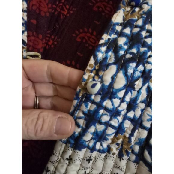 Reversible Quilted Jacket Mandarin Collar Fabric Buttons w Loops WM SZ M Colors! - Picture 6 of 10